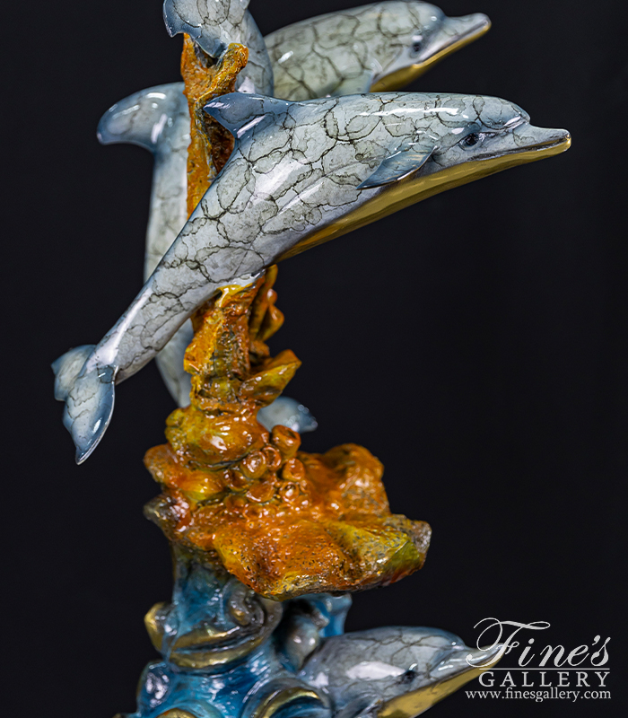 Bronze Statues  - Aqua Marine Blue Bronze Dolphins Sculpture - BS-1655